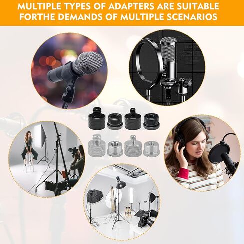 Microphone Thread Adapter Set 8 Pieces, 5/8 Female to 3/8 Male, 3/8 Female to 5/8 Male, 5/8 Female to 1/4 Male, 1/4 Female to 5/8 Male Mic Stand Adapters(2 Colors) in Saudi Arabia