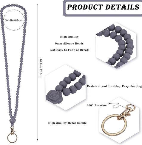Rose Flower Silicone Beads Lanyards Teacher Lanyard for ID Badges and Keys Breakaway Gift for Women Nurse Teacher in Saudi Arabia
