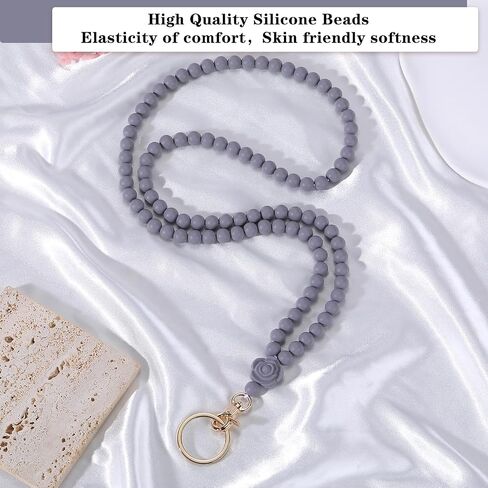 Rose Flower Silicone Beads Lanyards Teacher Lanyard for ID Badges and Keys Breakaway Gift for Women Nurse Teacher in Saudi Arabia