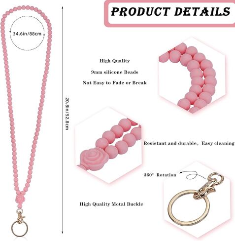Rose Flower Silicone Beads Lanyards Teacher Lanyard for ID Badges and Keys Breakaway Gift for Women Nurse Teacher in Kuwait
