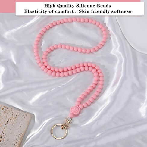Rose Flower Silicone Beads Lanyards Teacher Lanyard for ID Badges and Keys Breakaway Gift for Women Nurse Teacher in Kuwait