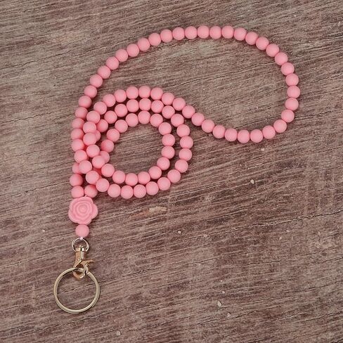 Rose Flower Silicone Beads Lanyards Teacher Lanyard for ID Badges and Keys Breakaway Gift for Women Nurse Teacher in Kuwait