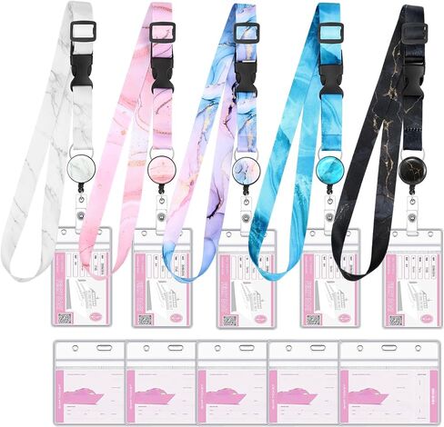 5 Pack Cruise Lanyard for Ship Cards,Adjustable Lanyards for Cruise Ship Cards with Retractable Badge Holder and 10Pcs Waterproof ID Card Holder (Marble Style) in Saudi Arabia