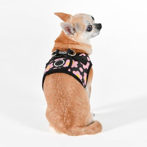Puppia Bacopas Dog Vest Harness B (Step-in) Fashionable Flower Pattern Spring Summer Harness for Small and Medium Dogs, Black, Medium in Saudi Arabia