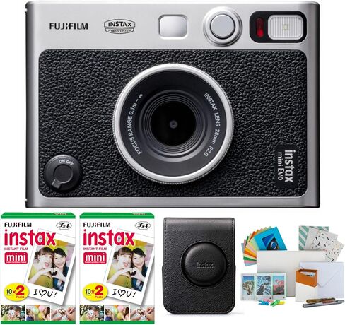Fujifilm Instax Mini EVO Hybrid Instant Camera with Case with Twin Film Pack (40 Exposures) and Instax Film Kit Bundle (5 Items) in Saudi Arabia