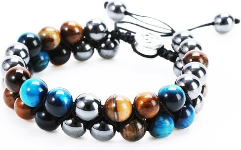 Triple Protection Bracelet Handmade Bracelet -, Natural Tiger Eye Crystal, Obsidian Hematite，Crystal Jewelry Bracelet Brings Good Luck and Happy, Bracelet for Men and Women（Style D） in Saudi Arabia