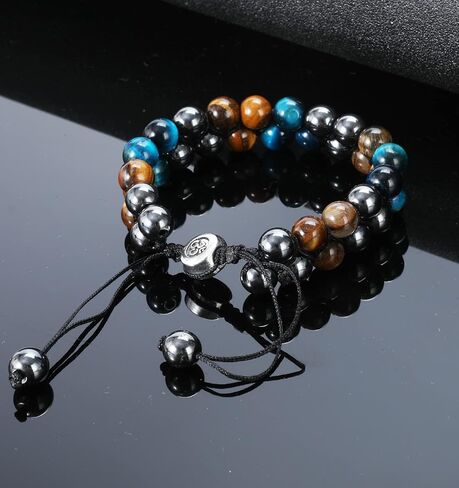 Triple Protection Bracelet Handmade Bracelet -, Natural Tiger Eye Crystal, Obsidian Hematite，Crystal Jewelry Bracelet Brings Good Luck and Happy, Bracelet for Men and Women（Style D） in Saudi Arabia
