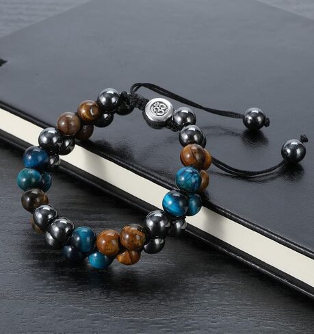 Triple Protection Bracelet Handmade Bracelet -, Natural Tiger Eye Crystal, Obsidian Hematite，Crystal Jewelry Bracelet Brings Good Luck and Happy, Bracelet for Men and Women（Style D） in Saudi Arabia