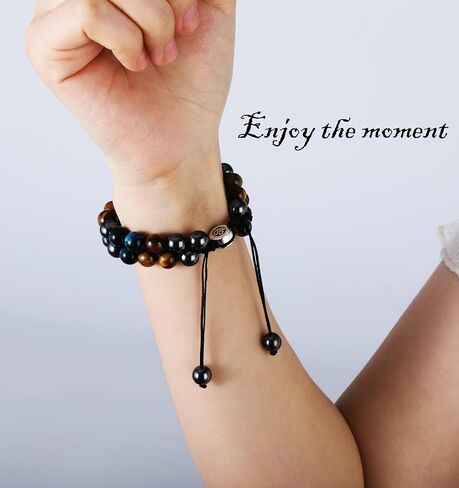 Triple Protection Bracelet Handmade Bracelet -, Natural Tiger Eye Crystal, Obsidian Hematite，Crystal Jewelry Bracelet Brings Good Luck and Happy, Bracelet for Men and Women（Style D） in Saudi Arabia