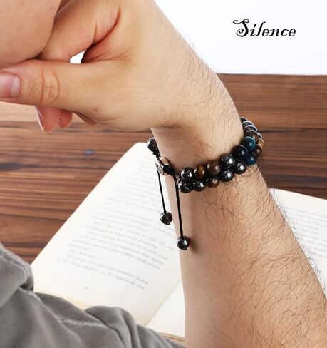 Triple Protection Bracelet Handmade Bracelet -, Natural Tiger Eye Crystal, Obsidian Hematite，Crystal Jewelry Bracelet Brings Good Luck and Happy, Bracelet for Men and Women（Style D） in Saudi Arabia