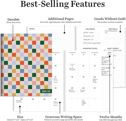 TF PUBLISHING July 2024 - June 2025 Navy Grid Large Monthly Planner - 2 Page Spreads With Extra Large Calendar Grids and Planning Prompts - 12 Month Academic Planner 2024-2025 - 9 in x 11 in in Saudi Arabia