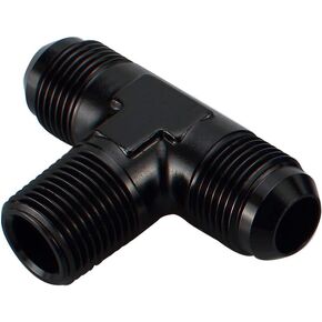 Aluminum -6 AN Male Flare to 1/4" NPT on Side Branch Tee, Male Union Hose Tee Adapter Connector Fitting, Black (2 x AN6 to 1/4 NPT)