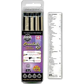 G.T. Luscombe Company, Inc. Pigma Essentials Pen Kit | No Bleed Black Pigmented Ink | Bible Safe No Smearing or Fading 005 Ultra Fine Point Pigma Micron, PN Pigma Pen, Brush Tip, Graphic 1 (Set of 5)