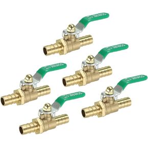 uxcell 3/8" Ball Valve, Brass Shut-off Valve Switch Hose Barb Pipe Tube Fittings 90 Degree Green Operation Handle, Brass Valve, 5 Pcs