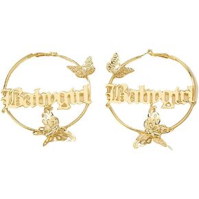 Old English Babygirl Word Hoop Earrings Hip-Hop Hollow Round Circle Letter Earrings Exaggerated Butterfly Earrings Punk Party Jewelry for Women Girls