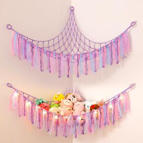 أرجوحة لعبة Homcosan للحيوانات المحشوة، منظم شبكة تخزين معلقة على الحائط مع ضوء LED، أرجوحة حيوانات محشوة لغرفة نوم الأطفال، أرجوحة شبكية من القطيفة بوهو مكرامية 58 بوصة 46 بوصة 46 بوصة in Kuwait