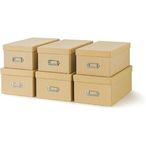 Soul & Lane Kraft Decorative Storage Boxes - Set of 6 Boxes (3 Large and 3 Medium), Cardboard Storage Boxes with Lids and Label Holders for Organizing and Keepsakes, Memory Boxes for Photos