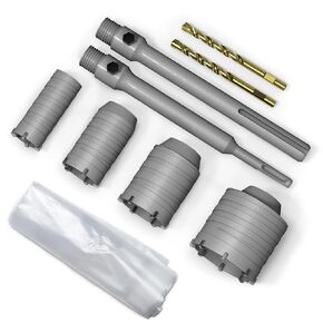 9-Piece Concrete Hole Saw Set (30mm, 40mm, 50mm, 65mm) with 220mm SDS Plus Shank & MAX Shank and 5 Dust Catchers - Ideal for Concrete, Cement, Brick, Stone, and Wall Drilling