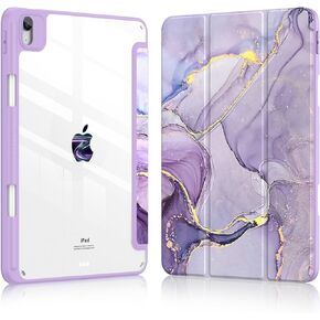 Soke for iPad Air 11 Inch Case 2024 & iPad Air Case (5th/4th Generation, 2022/2020) with Pencil Holder-Auto Sleep/Wake + Camera Protection, Shockproof Back Cover for iPad Air 10.9 Inch,Gray Purple
