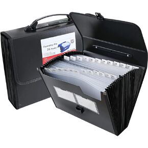 Expanding File Folder with Labels, 26 Pocket Accordion File Folder Document Organizer Expanding Zip File Folder, Letter A4 Paper Document Accordion Folder,1 Pack (Black)