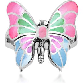 AeraVida Exotic Graceful Butterfly Multi-Color Mother of Pearl .925 Sterling Silver Ring Elegant Wedding Rings For Women | Casual Comfort Fit Silver Rings for Women | Butterfly Ring | Gift for Women