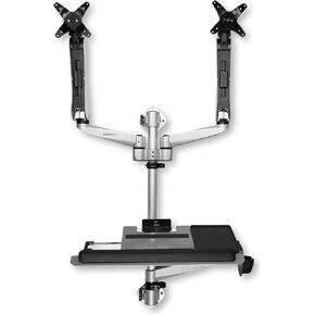 StarTech.com Wall Mount Workstation - Articulating Standing Desk with Ergonomic Height Adjustable Dual Monitor Arm & Keyboard Tray - 2X 30 VESA Displays - Foldable Wall Mounted Sit Stand (WALLSTSI2)