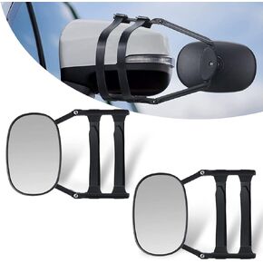 Pack-2 مرايا سحب بمشبك، مرايا ممتدة للسيارة، مرايا سحب قابلة للتعديل تدور 360 درجة (أسود)