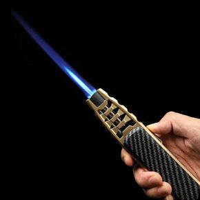 Butane Torch Lighter Refillable Windproof Single Jet Torch Lighters Adjustable Flame with Gift Box for Kitchen Dining, BBQ Camping Hiking Without Butane-Black Gold Color