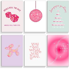 Prinajssiad 6 Piece Pink Preppy Posters for Room Aesthetic, 8x10in Folklore Taylor Affirmations Poster Canvas Wall Art, Singer Champagne Problems Prints, Girl Bedroom Dorm Wall Collage Unframed