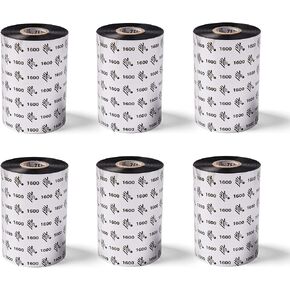 Zebra Standard Black Wax Ribbon for Industrial Thermal Transfer Printers 4.33 in Wide 1476 ft Long 1 in Core Pack of 6 Rolls Compatible with Multiple Models 10031729SP