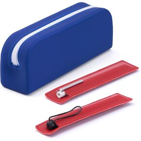 Silicone Pencil Case and PU Leather Pen Cover Set, Aesthetic Silicone Pencil Pouch with Zipper, Protective leather Pen holder, Sleeve Cover for Pencil, Ballpoint Pen