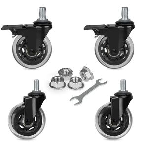 Hirate 3" Swivel Caster Heavy Duty Industrial Castors with Thread Stem 1/2"-13 Locking Casters for Furniture with Flange Lock Nuts(2 with Brakes & 2 Without)