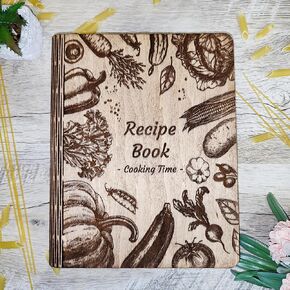Wooden Recipe Book Engraved Family - Cookbook Wooden Cover Notebook Food Journal Wooden - Perfect Storage Solution for Your Culinary Creations - Perfect Gift for Any Occasion (WHITE OAK)