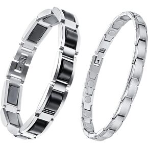Feraco Mens & Womens Magnetic Bracelets Classic Balck Titanium Stainless Steel Magnets Bracelet Health Jewelry