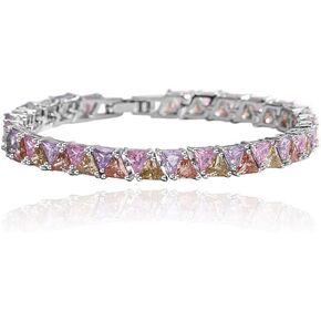 Women's 18K Gold Tennis Bracelet Feathuring with Interlaced Triangle Colored Moissanite, Gift for Her