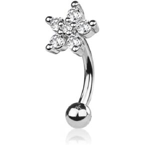 Pierced Owl 16GA 316L Stainless Steel CZ Crystal Flower Curved Eyebrow Barbell