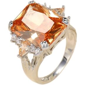 18K Gold Plated 925 Sterling Silver Champagne Zirconia Ring 3CT Engagement Rings Square Cut Solitaire Cubic Zirconia CZ Wedding Promise Rings for Her Wedding Bands for Women