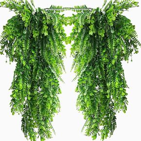 Toprooms 2 Pcs Ferns Artificial Hanging Plants Large Faux Plant Wall Plants Fake Ivy Room Decor Home Garden Wedding Party Indoor Outdoor Decorations UV Resistant (2 pcs Faux Hanging Plants)