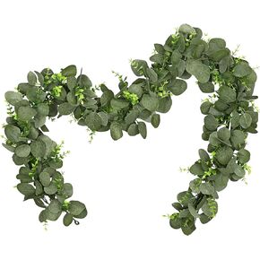 MARTINE MALL 2 Pcs Artificial Eucalyptus Garland, 12 Ft Fake Greenery Garland, Faux Silver Dollar Eucalyptus Garland for Table Backdrop Arch Wall Weeding Party Home Decor, Green