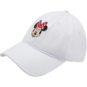 Disney Minnie Mouse Dad Hat, Cotton Adjustable Baseball Cap with Curved Brim, White, One Size