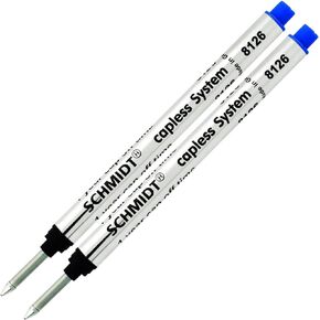 Schmidt 8126 Long Capless Rollerball Refill - Blue Ink (Fine Tip 0.6mm) - Pack of 2