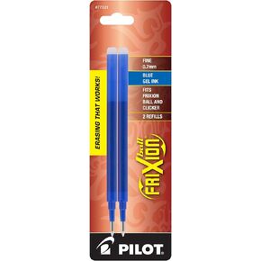 Pilot, FriXion Ball Gel Ink Refills for Erasable Pens, Fine Point 0.7 mm, Pack of 2, Blue