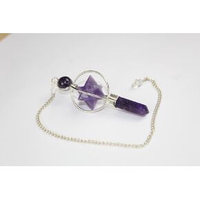 Jet Amethyst Star Spinning Merkaba Pendulum Sacred Geometry Platonic Solid Healing Genuine Gemstone Crystal Point Metaphysical Spiritual Chakra Balancing Divine Gift Love Pagan Blessings Luck w/Pouch