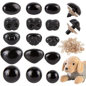 PH PandaHall 150 Sets Black Safety Eyes and Noses, 15 Styles Plastic Crochet Eyes and Noses with Washers Teddy Bear Eyes for DIY Puppets Stuffed Animals Craft Making