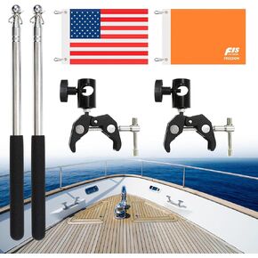 (2 Pack) Pontoon Boat Flag Pole Kit, American Orange Water Ski Flag, 48 Inch Water Ski Flag Adjustable Stability Flag Pole, for 0.59-2 Inch Round and Pontoon Square Rail.