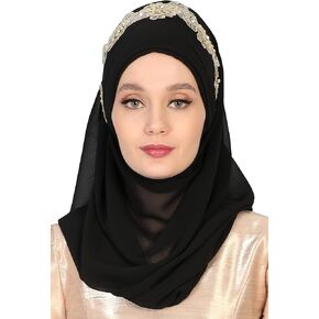 Aisha's Design Chiffon Hijab Shawl for Women Muslim, Turban Scarf with Lace Accessories
