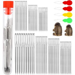 70pcs Large Eye Sewing Needles, Hand Sewing Needles with 4 Threader and 2 Protector Yarn Knitting Needles Stitching Needles for Hand Sewing for Hand Sewing Crafts