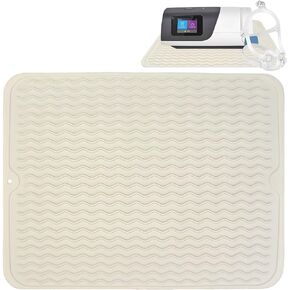 CPAP Dust Protector Mat, Silicone Mat Prevent CPAP Nightstand Vibration and Scratches, Waterproof Mat, Non-Slip Protective Pad Keep Your CPAP Machine in Place-Beige