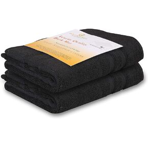 GOLD TEXTILES Premium Bath Mat Set for Tub Shower - 2 Pack | 22x34 inches | Black [ Not a Bathroom Rug] - 100% Ring Spun Cotton - Highly Absorbent & Non Slip Bath Mat Towel - Machine Washable