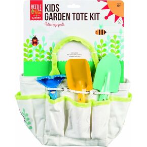 Beetle & Bee Kids Garden Tote Kit – Durable, Easy-to-Clean Gardening Tools Set - Includes Canvas Tote Bag, Hand Rake, Shovel & Trowel - Perfect Toddler Gardening Set